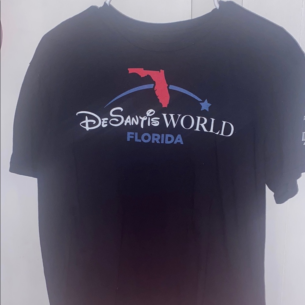 DeSantis World Black Florida Graphic T Shirt Sz LG Disney Parody Shirt